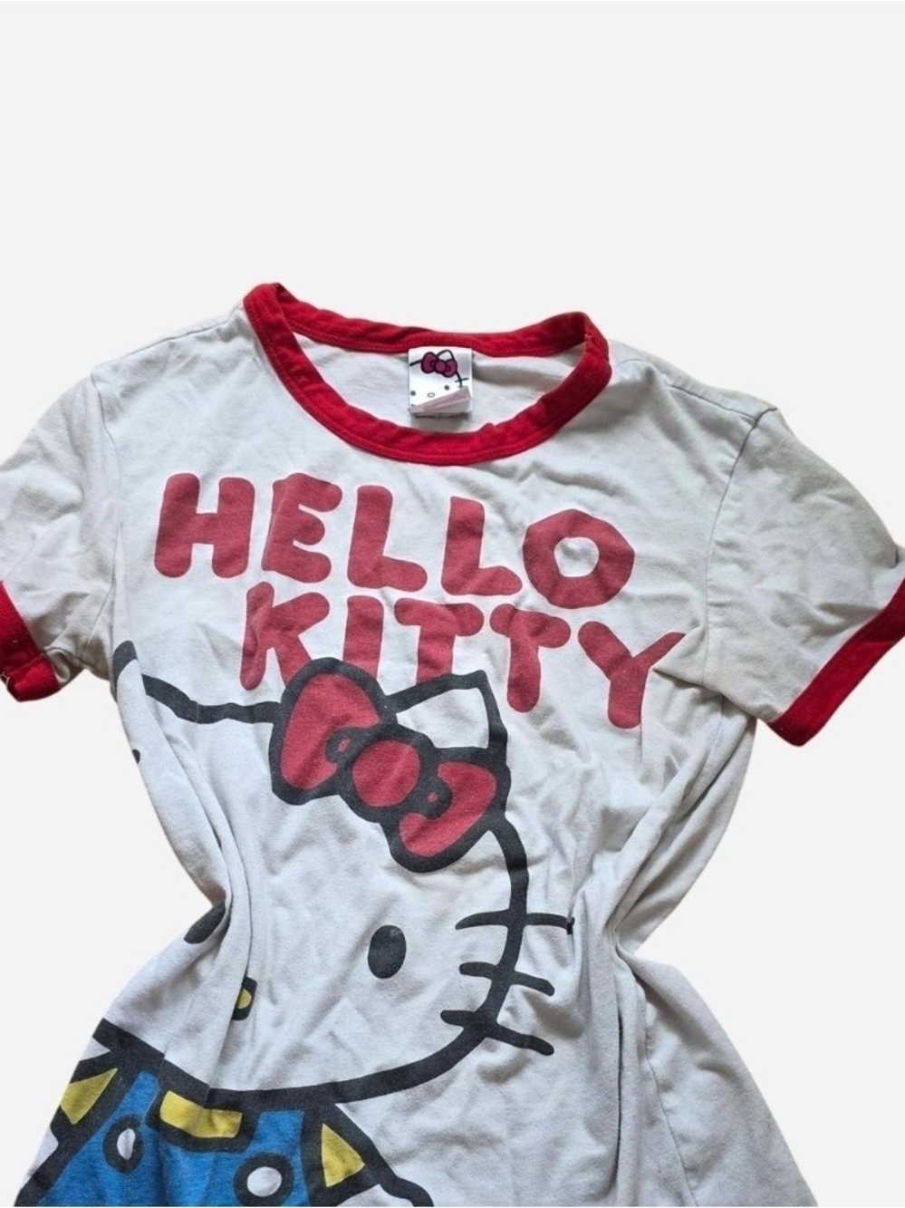 Vintage Sanrio Hello Kitty White Tee with Red Trim and Graphic